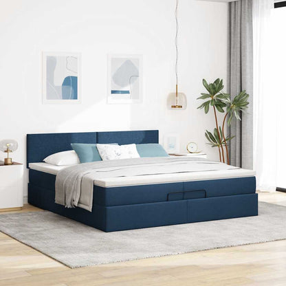 vidaXL Ottoman-Bett mit Matratzen & LEDs Blau 200x200 cm Stoff