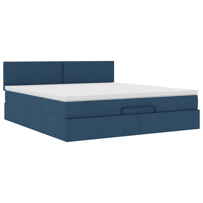 vidaXL Ottoman-Bett mit Matratzen & LEDs Blau 200x200 cm Stoff