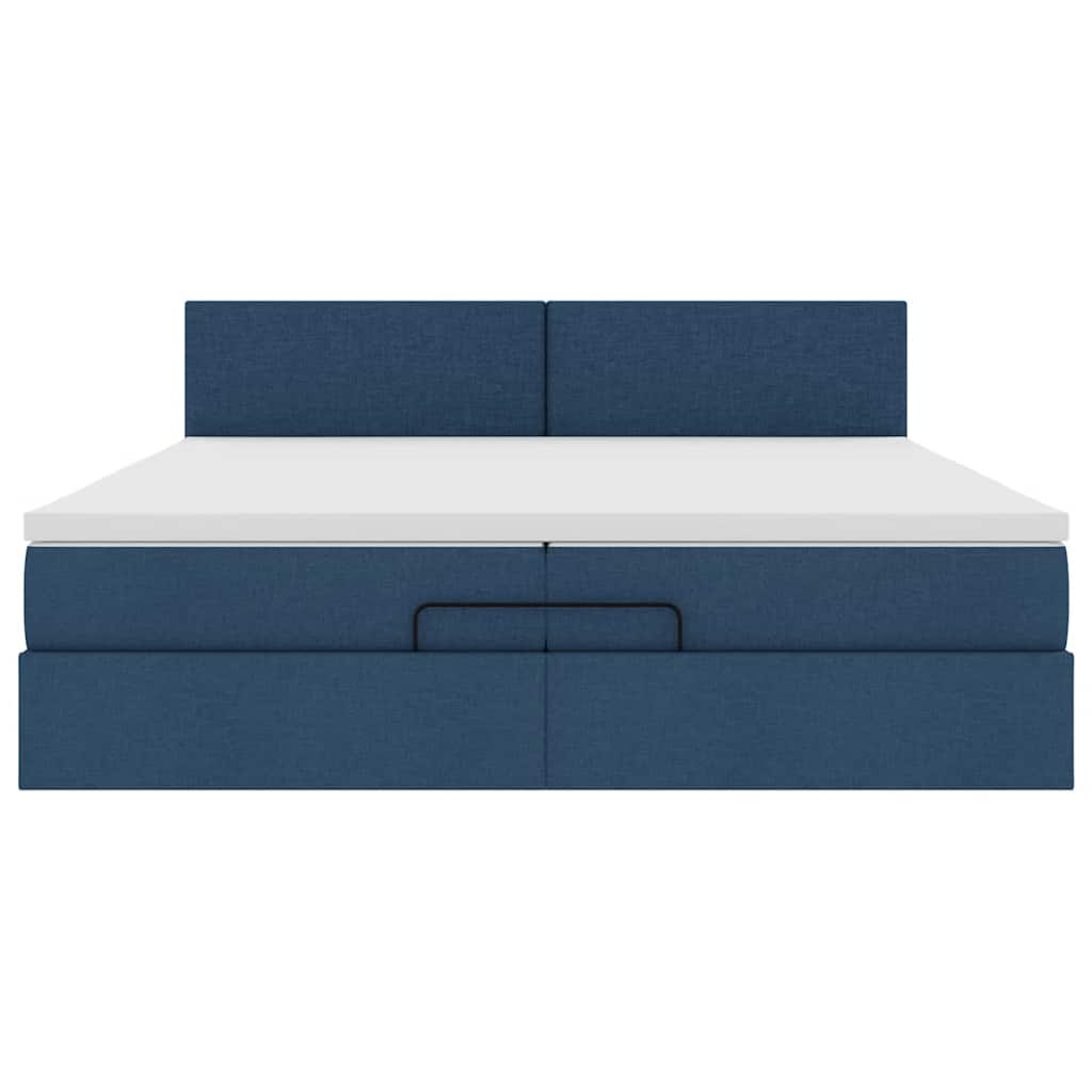 vidaXL Ottoman-Bett mit Matratzen & LEDs Blau 200x200 cm Stoff
