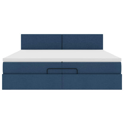 vidaXL Ottoman-Bett mit Matratzen & LEDs Blau 200x200 cm Stoff