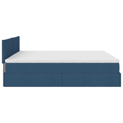 vidaXL Ottoman-Bett mit Matratzen & LEDs Blau 200x200 cm Stoff
