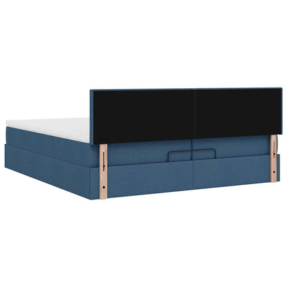vidaXL Ottoman-Bett mit Matratzen & LEDs Blau 200x200 cm Stoff