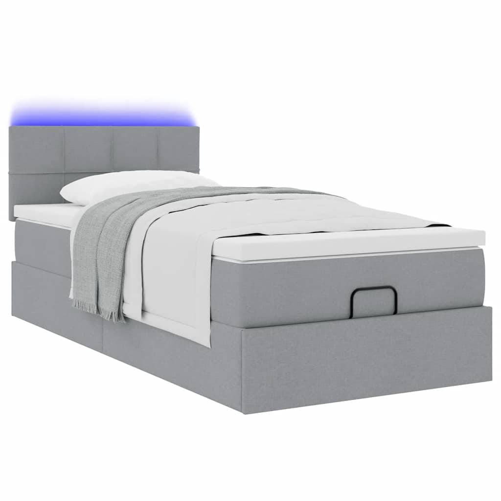 vidaXL Lit ottoman avec matelas et LED gris clair 80x200 cm tissu
