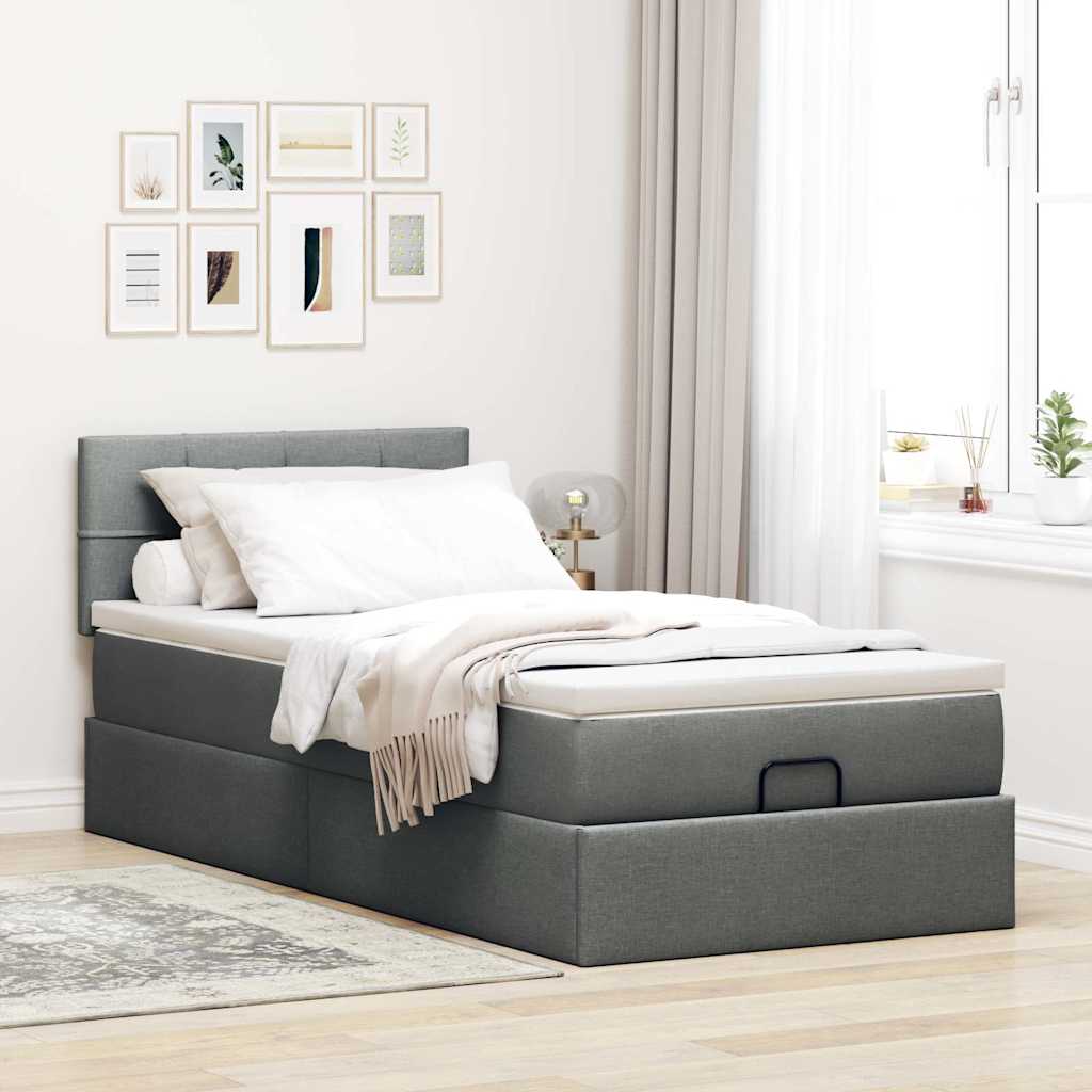 vidaXL Ottomane Bett mit Matratze & LEDs Dunkelgrau 80x200 cm Stoff