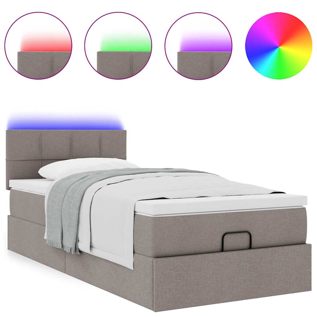 vidaXL Ottoman-Bett mit Matratze & LEDs Taupe 80x200 cm Stoff