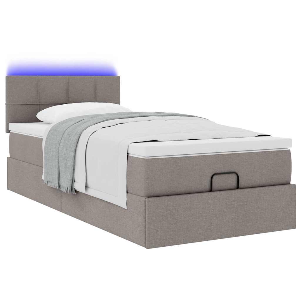 vidaXL Ottoman-Bett mit Matratze & LEDs Taupe 80x200 cm Stoff
