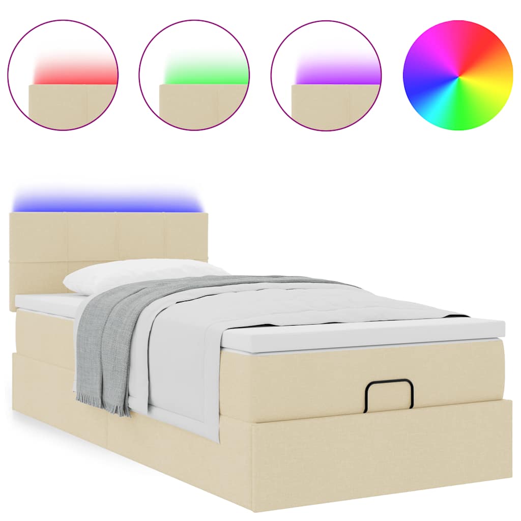 vidaXL Lit ottoman avec matelas et LED Crème 80x200 cm Tissu