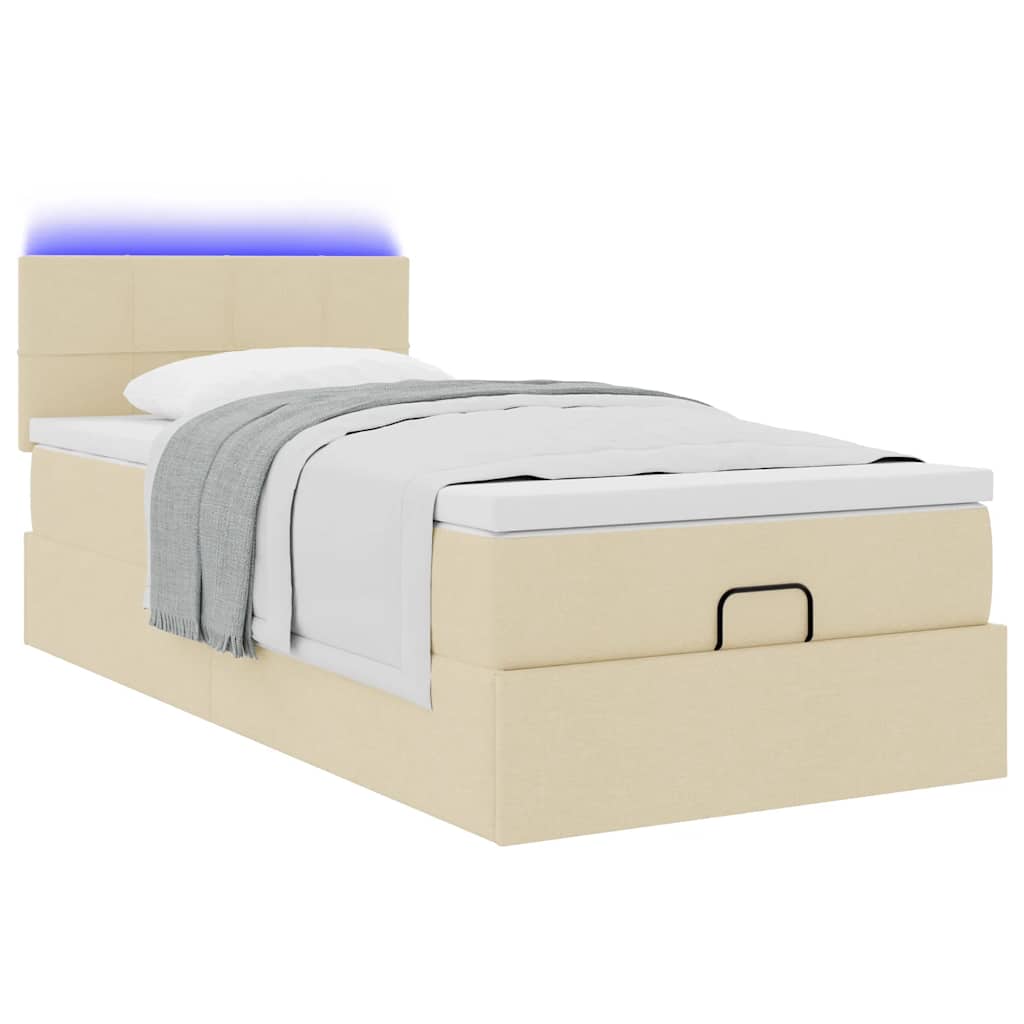 vidaXL Lit ottoman avec matelas et LED Crème 80x200 cm Tissu