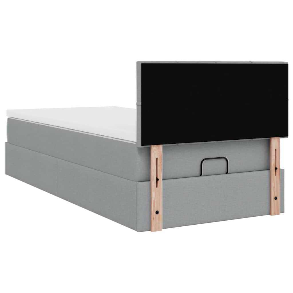 vidaXL Ottoman-Bett mit Matratze & LEDs Hellgrau 90x190 cm Stoff
