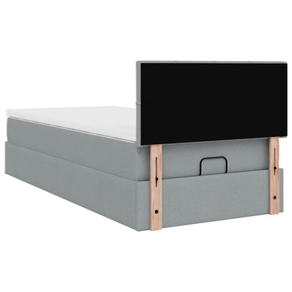 vidaXL Ottoman-Bett mit Matratze & LEDs Hellgrau 90x190 cm Stoff
