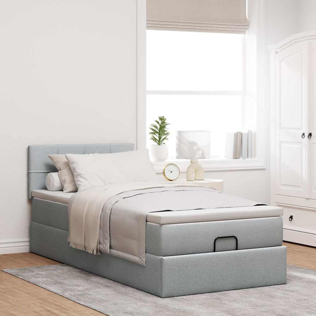 vidaXL Ottoman-Bett mit Matratze & LEDs Hellgrau 90x190 cm Stoff