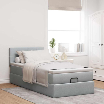 vidaXL Ottoman-Bett mit Matratze & LEDs Hellgrau 90x190 cm Stoff