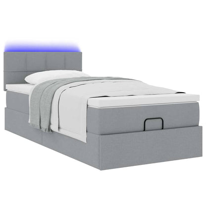 vidaXL Ottoman-Bett mit Matratze & LEDs Hellgrau 90x190 cm Stoff