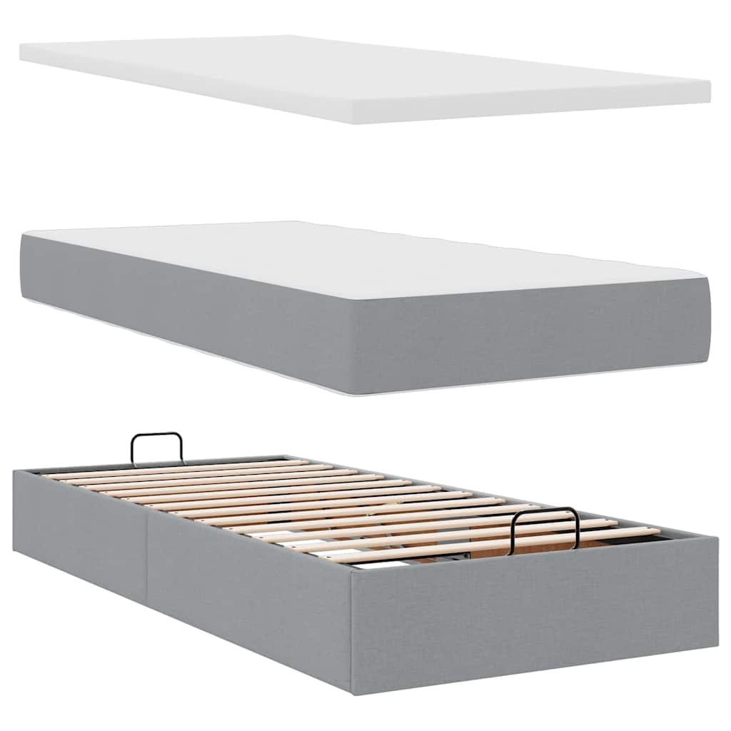 vidaXL Ottoman-Bett mit Matratze & LEDs Hellgrau 90x190 cm Stoff