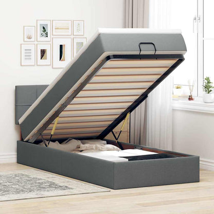 vidaXL Lit ottoman avec matelas et LED gris foncé 90x190 cm tissu