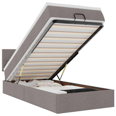 vidaXL Ottoman-Bett mit Matratze & LEDs Taupe 90x190 cm Stoff
