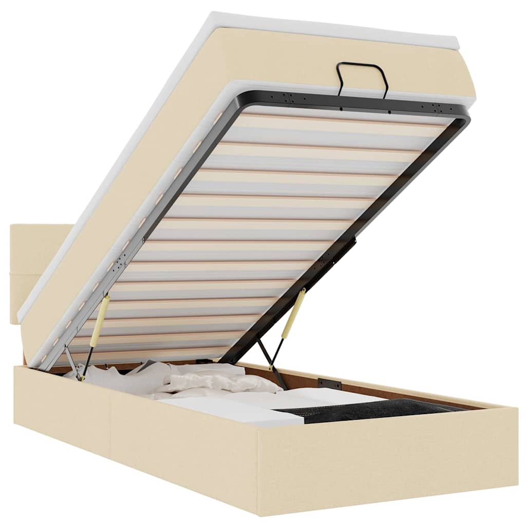 vidaXL Lit ottoman avec matelas et LED Crème 90x190 cm Tissu