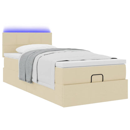 vidaXL Lit ottoman avec matelas et LED Crème 90x190 cm Tissu