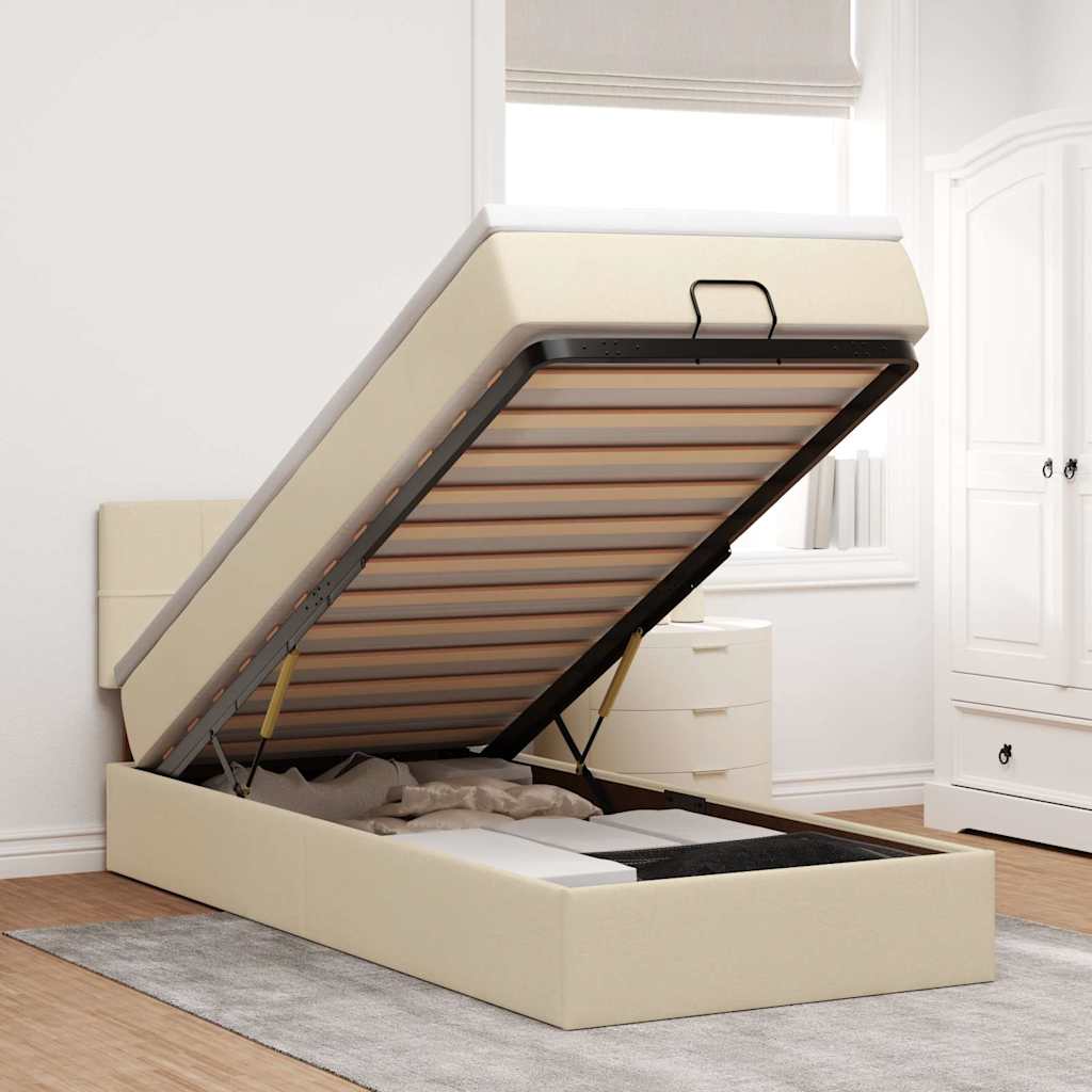 vidaXL Lit ottoman avec matelas et LED Crème 90x190 cm Tissu