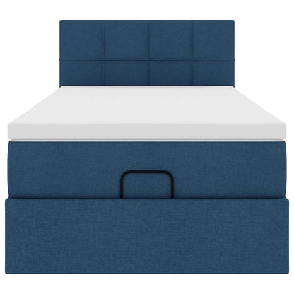 Ottoman-Bett mit Matratze & LEDs Blau 90x190 cm Stoff