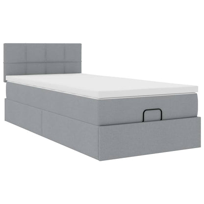 vidaXL Ottomane Bett mit Matratze & LEDs Hellgrau 90x200 cm Stoff