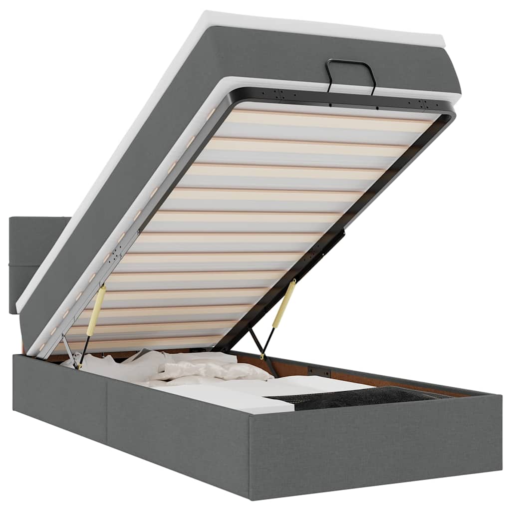 vidaXL Ottomane Bett mit Matratze & LEDs Dunkelgrau 90x200 cm Stoff