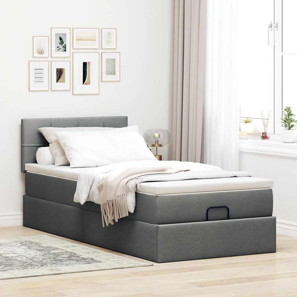 vidaXL Ottomane Bett mit Matratze & LEDs Dunkelgrau 90x200 cm Stoff