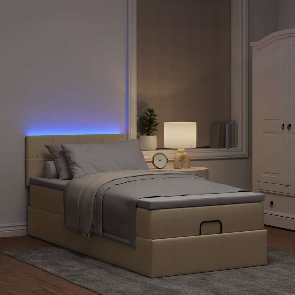 vidaXL Lit ottoman avec matelas et LED Crème 90x200 cm Tissu