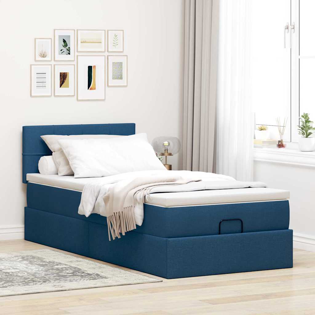 vidaXL Ottomane Bett mit Matratze & LEDs Blau 90x200 cm Stoff