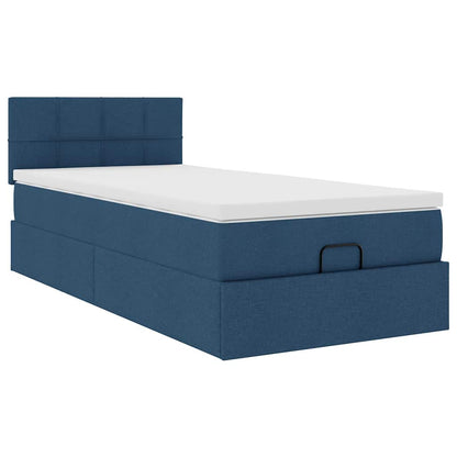 vidaXL Ottomane Bett mit Matratze & LEDs Blau 90x200 cm Stoff