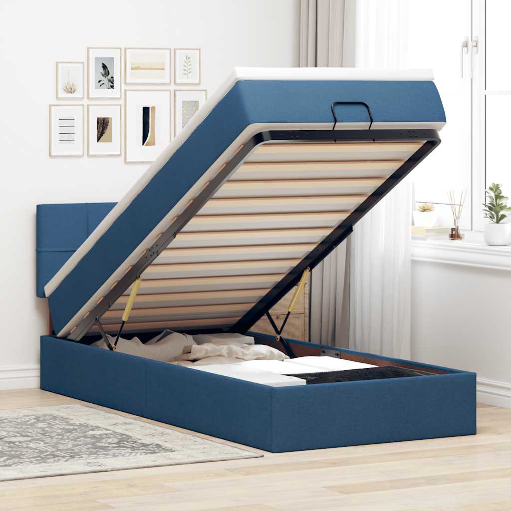 vidaXL Ottomane Bett mit Matratze & LEDs Blau 90x200 cm Stoff