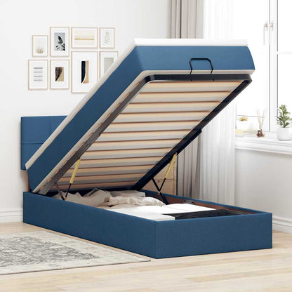 vidaXL Ottomane Bett mit Matratze & LEDs Blau 90x200 cm Stoff