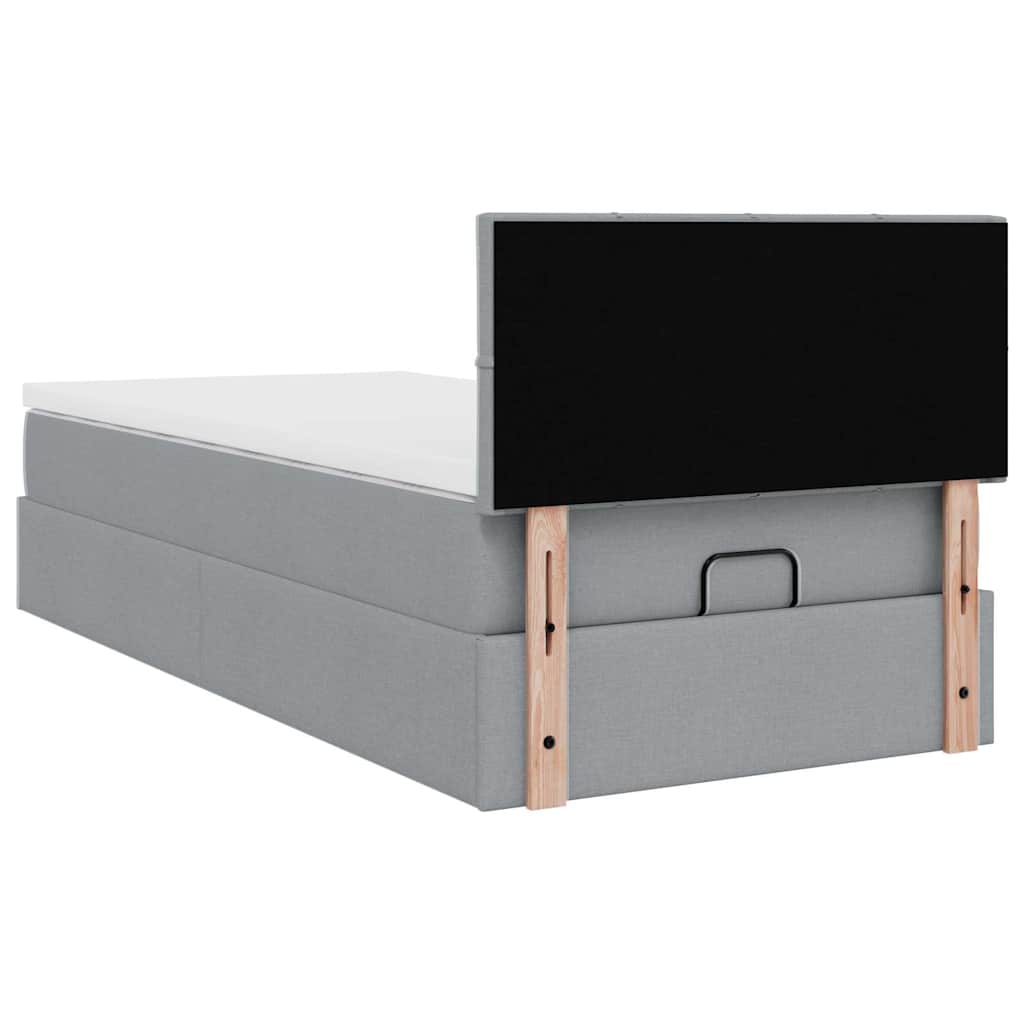 vidaXL Ottoman-Bett mit Matratze & LEDs Hellgrau 100x200 cm Stoff