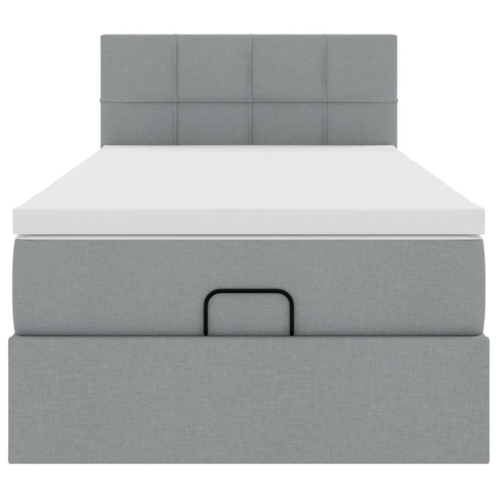 vidaXL Ottoman-Bett mit Matratze & LEDs Hellgrau 100x200 cm Stoff