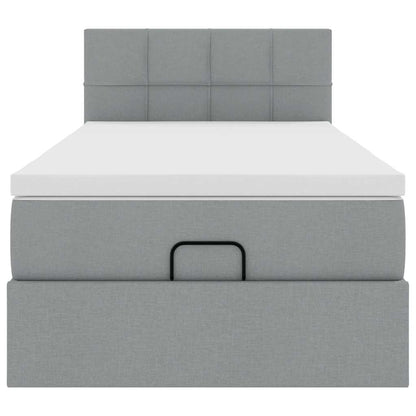 vidaXL Ottoman-Bett mit Matratze & LEDs Hellgrau 100x200 cm Stoff