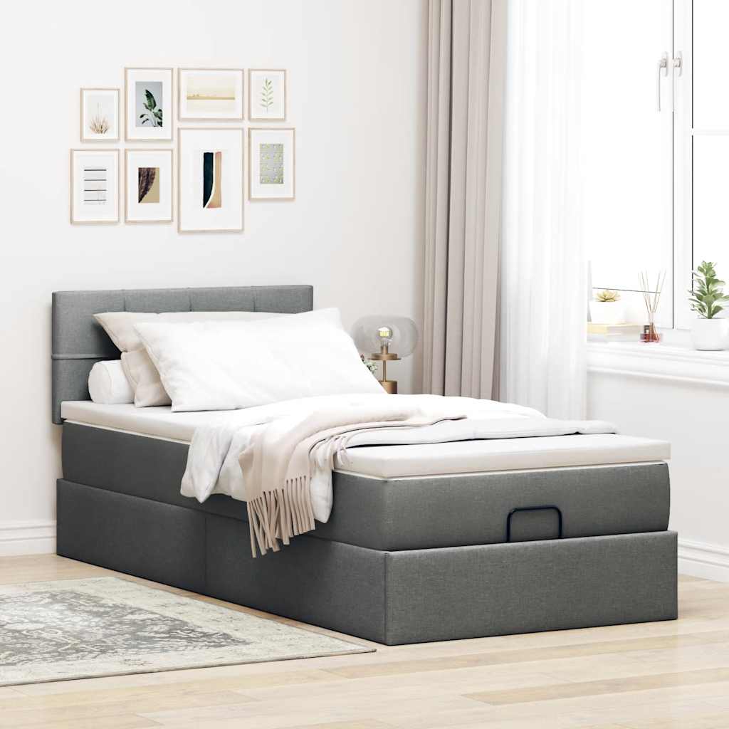 vidaXL Ottoman-Bett mit Matratze & LEDs Dunkelgrau 100x200 cm Stoff