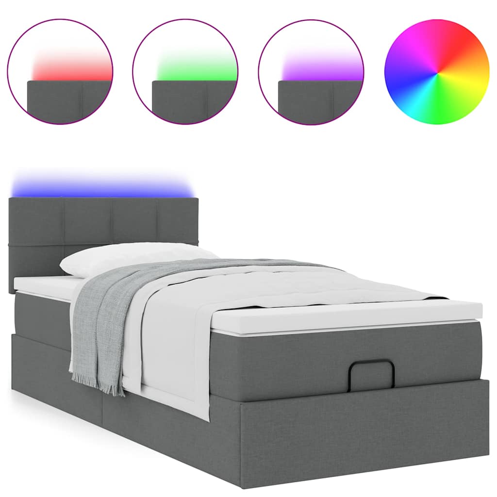 vidaXL Ottoman-Bett mit Matratze & LEDs Dunkelgrau 100x200 cm Stoff