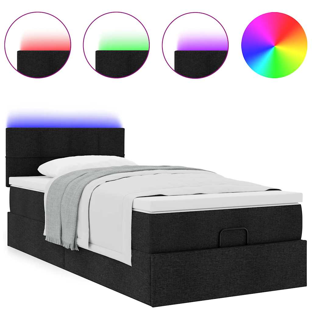 Ottoman-Bett mit Matratze & LEDs Schwarz 100x200 cm Stoff