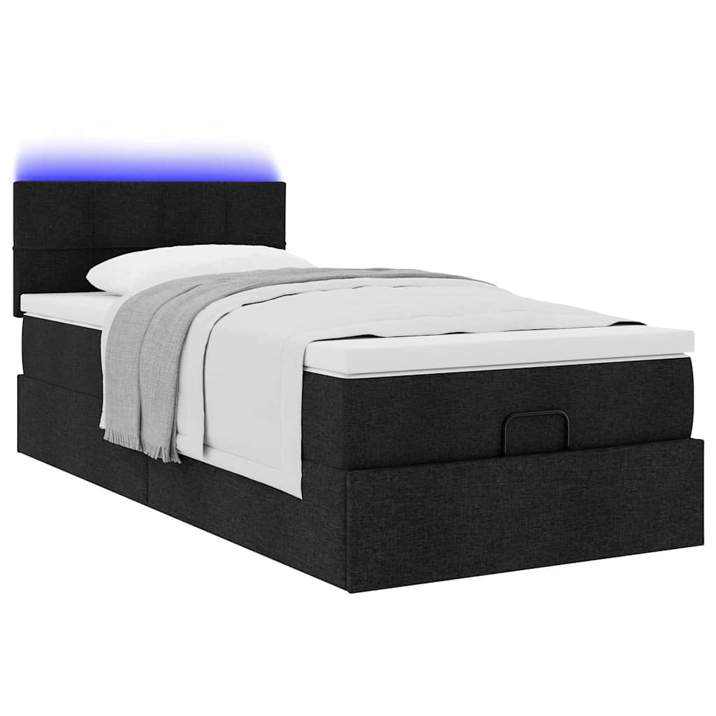 Ottoman-Bett mit Matratze & LEDs Schwarz 100x200 cm Stoff