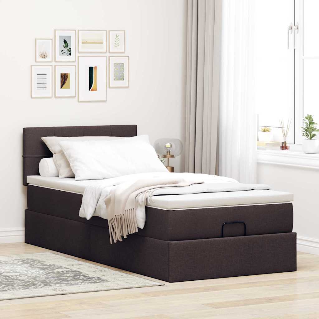 vidaXL Ottoman-Bett mit Matratze & LEDs Dunkelbraun 100x200 cm Stoff