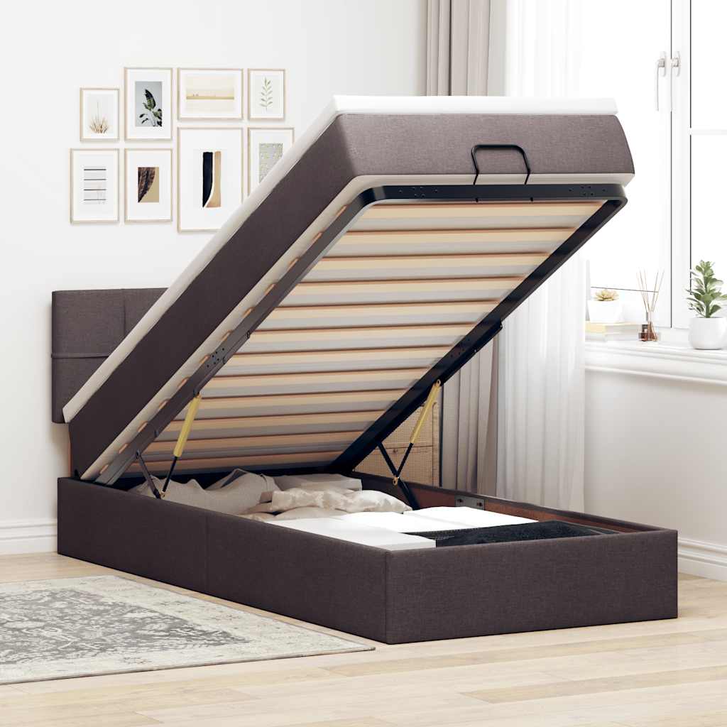 vidaXL Ottoman-Bett mit Matratze & LEDs Dunkelbraun 100x200 cm Stoff
