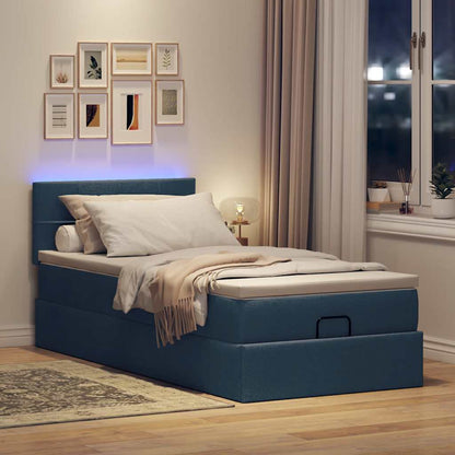 vidaXL Lit coffre avec matelas et LED bleu 100x200 cm Tissu