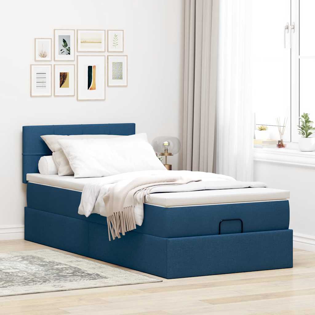 vidaXL Lit coffre avec matelas et LED bleu 100x200 cm Tissu