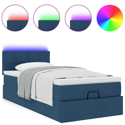 vidaXL Lit coffre avec matelas et LED bleu 100x200 cm Tissu