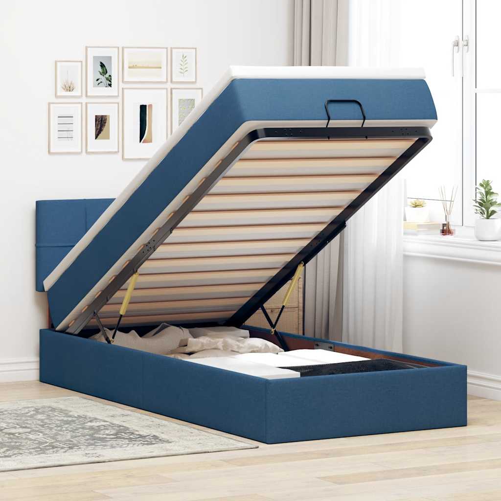 vidaXL Lit coffre avec matelas et LED bleu 100x200 cm Tissu