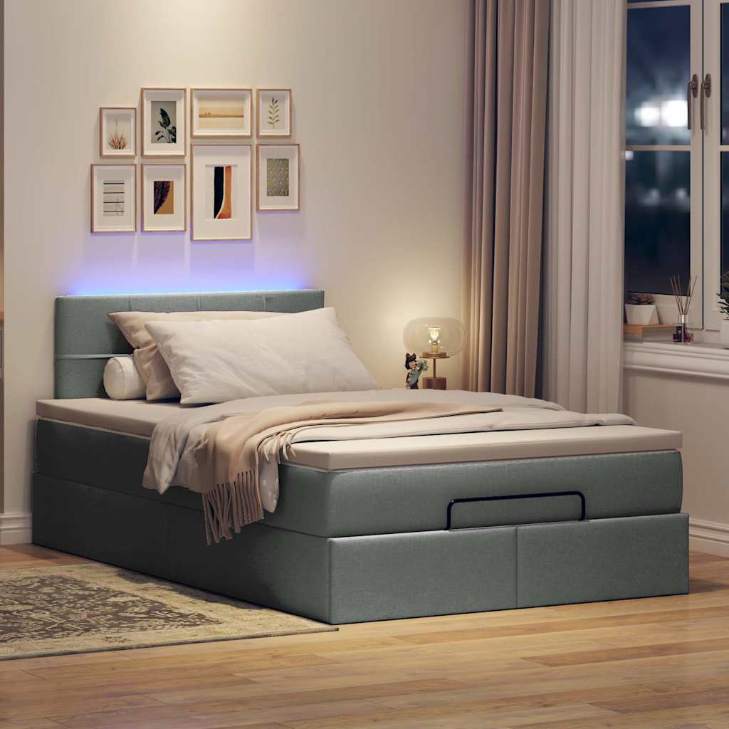 Ottomane Bett mit Matratze & LEDs Dunkelgrau 120x190 cm Stoff