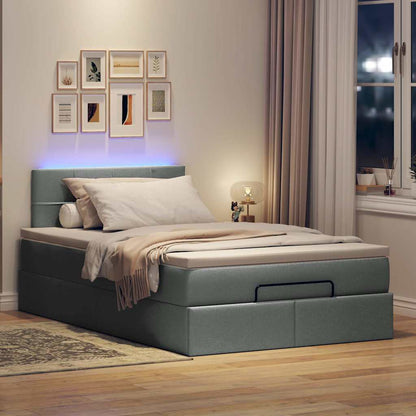 Ottomane Bett mit Matratze & LEDs Dunkelgrau 120x190 cm Stoff