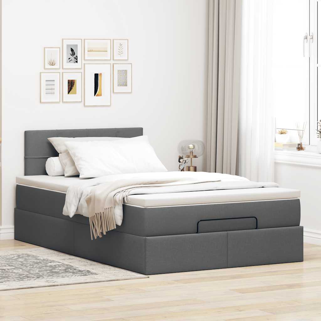 vidaXL Ottomane Bett mit Matratze & LEDs Dunkelgrau 120x190 cm Stoff