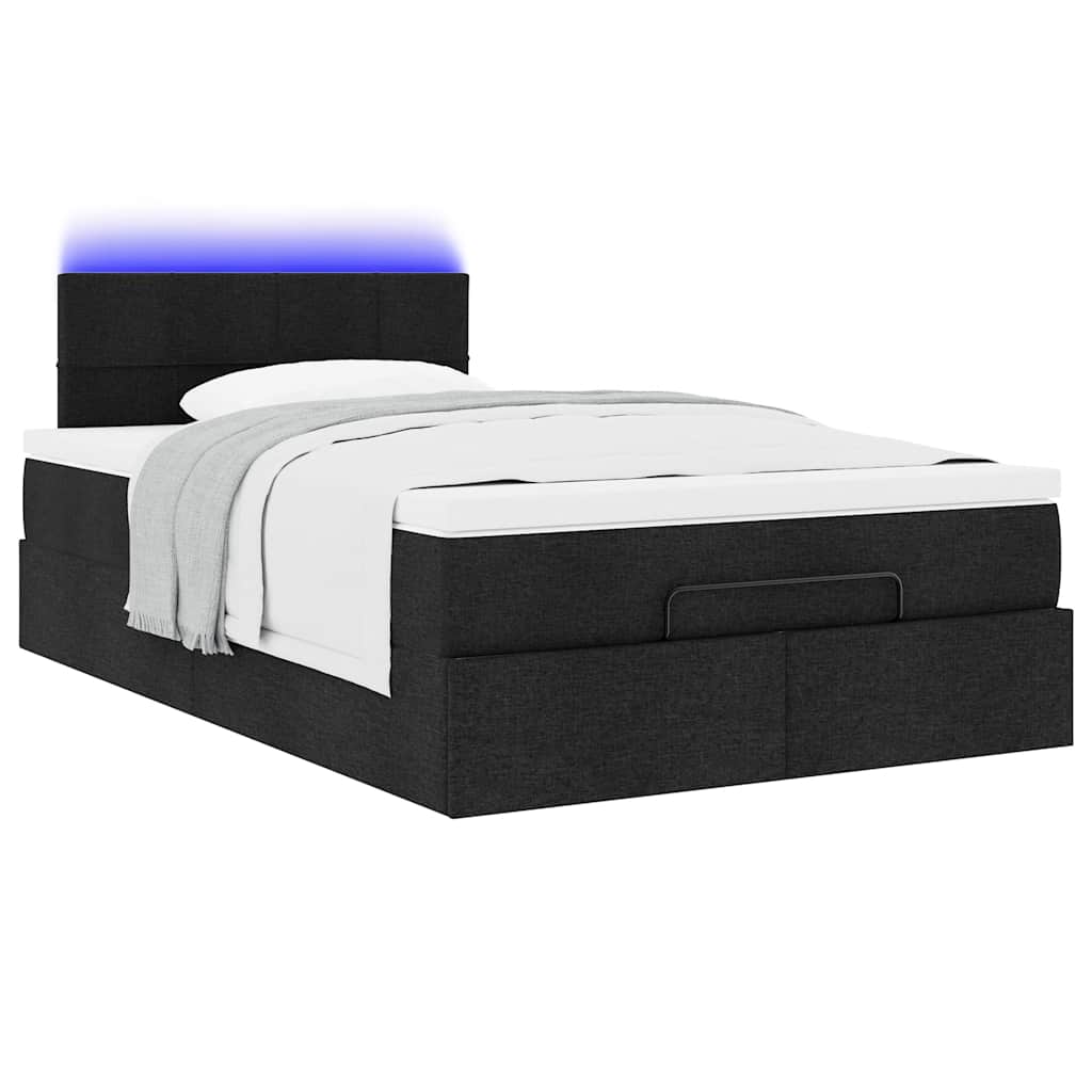 vidaXL Ottomane Bett mit Matratze & LEDs Schwarz 120x190 cm Stoff