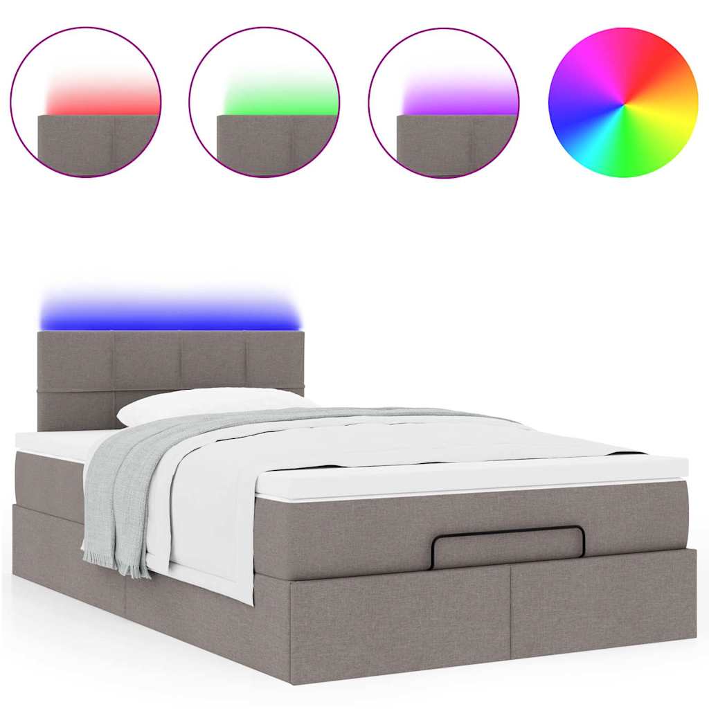 vidaXL Ottomane Bett mit Matratze & LEDs Taupe 120x190 cm Stoff